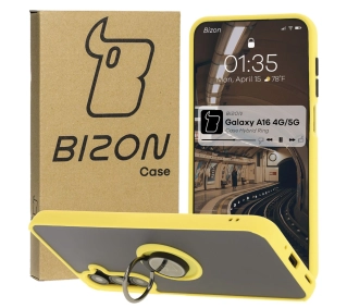 Bizon z uchwytem na palec Hybrid Ring do Galaxy A16 4G/5G Przydymione z żółtą ramką