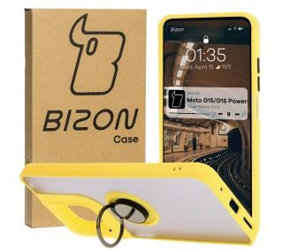 Bizon z uchwytem na palec Hybrid Ring do Motorola Moto G15 / G15 Power Przydymione z żółtą ramką
