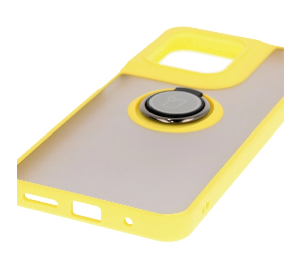 Bizon z uchwytem na palec Hybrid Ring do Motorola Moto G15 / G15 Power Przydymione z żółtą ramką