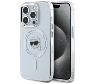 Karl Lagerfeld IML Metal Karl Head MagSafe do iPhone 15 Pro Biały