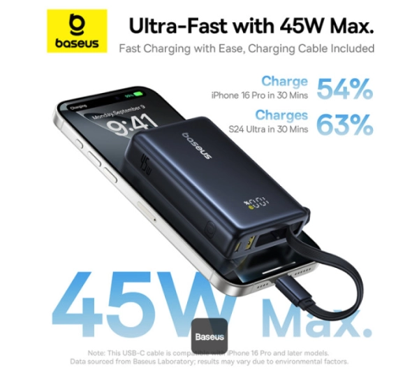 Baseus PicoGo Digital Display 10000mAh 45W Czarny
