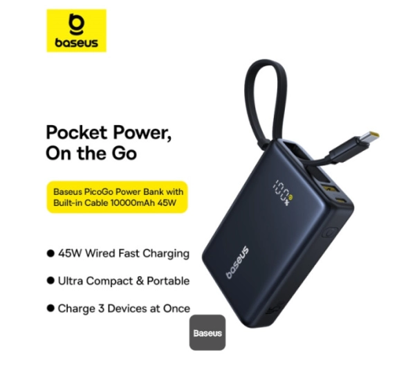 Baseus PicoGo Digital Display 10000mAh 45W Czarny