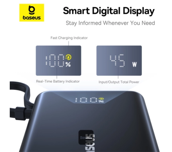 Baseus PicoGo Digital Display 10000mAh 45W Czarny