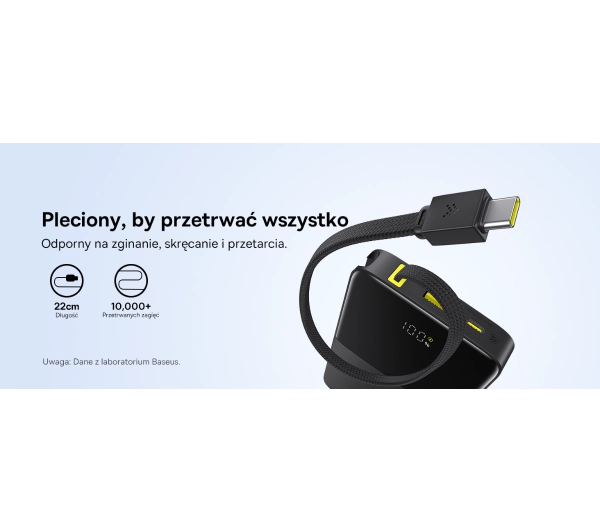 Baseus Bipow 2 Pro 10000mAh 22.5W Cyfrowy wyświetlacz, Wbudowany kabel USB-C Czarny - ⚡ BESTSELLERY ⚡