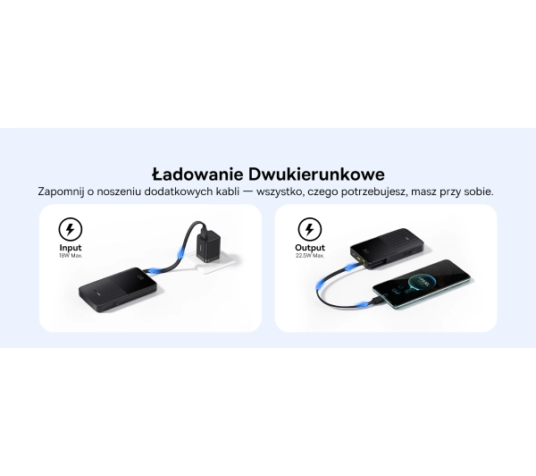 Baseus Bipow 2 Pro 10000mAh 22.5W Cyfrowy wyświetlacz, Wbudowany kabel USB-C Czarny - ⚡ BESTSELLERY ⚡