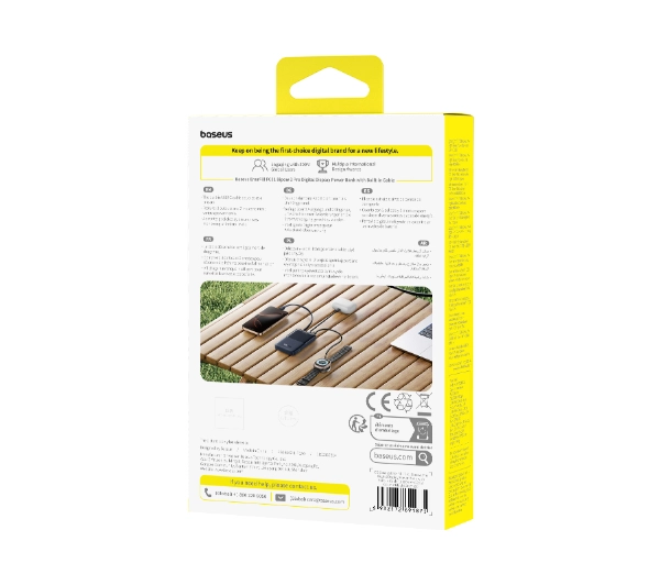 Baseus Bipow 2 Pro 10000mAh 22.5W Cyfrowy wyświetlacz, Wbudowany kabel USB-C Czarny - ⚡ BESTSELLERY ⚡