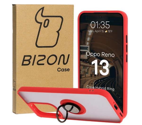Bizon z uchwytem na palec Hybrid Ring do Oppo Reno13 przydymione z Czerwoną ramką