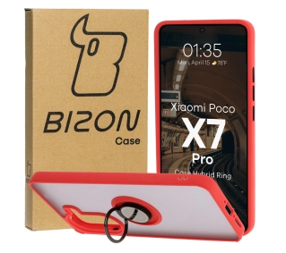 Bizon z uchwytem na palec Hybrid Ring do Xiaomi Poco X7 Pro przydymione z Czerwoną ramką