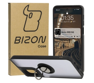 Bizon z uchwytem na palec Hybrid Ring do Motorola Moto G55 5G przydymione z Czarną ramką