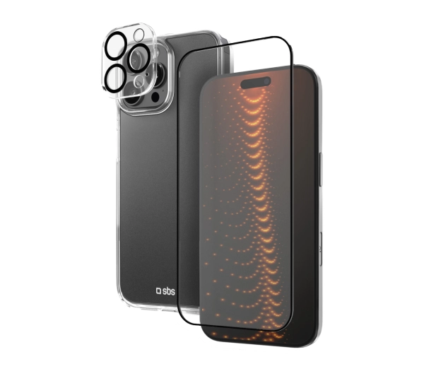 Etui SBS D3O 3w1 do Apple iPhone 16 Pro Max Przezroczysty + Szkło hartowane + Nakładka na obiektyw