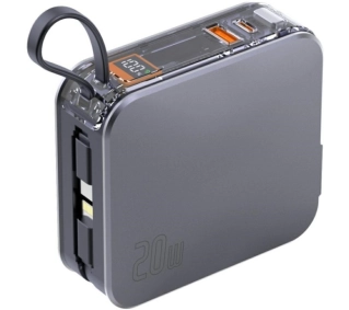 4smarts Lucid 3iw1 Hybrid Charger 10000mAh 20W Wbudowany kabel USB-C / Lightning Srebrny