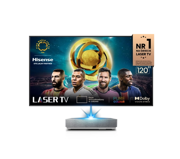 Hisense Laser TV - 120L5N - 4K UHD, Laser, Ekran ALR 120" w zestawie, Wi-Fi, BT, AirPlay, VIDAA OS - Kup na Raty - RRSO 0%