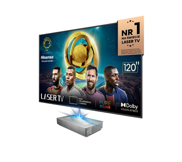 Hisense Laser TV - 120L5N - 4K UHD, Laser, Ekran ALR 120" w zestawie, Wi-Fi, BT, AirPlay, VIDAA OS - Kup na Raty - RRSO 0%