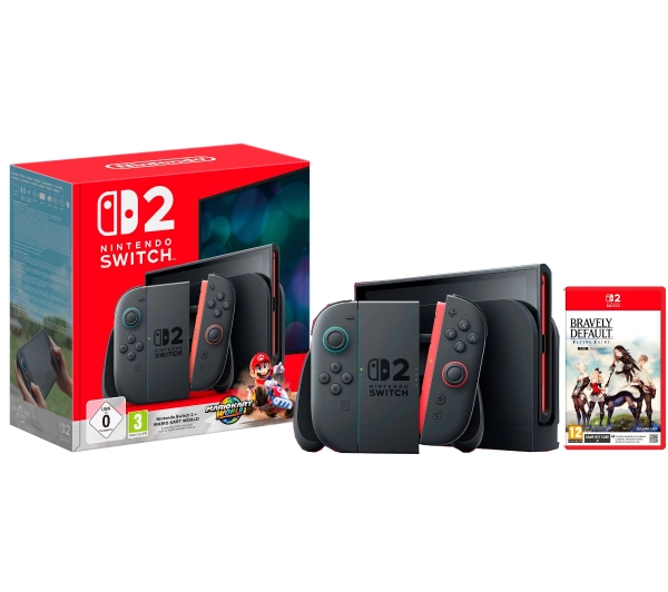 Nintendo Switch 2 Joy-Con Czarny + Mario Kart World + Bravely Default: Flying Fairy HD Remaster