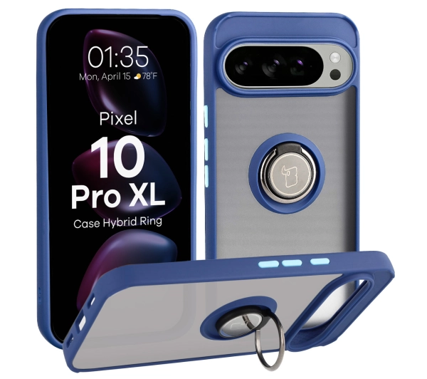 Bizon z uchwytem na palec Hybrid Ring do Google Pixel 10 Pro XL Przydymione z niebieską ramką