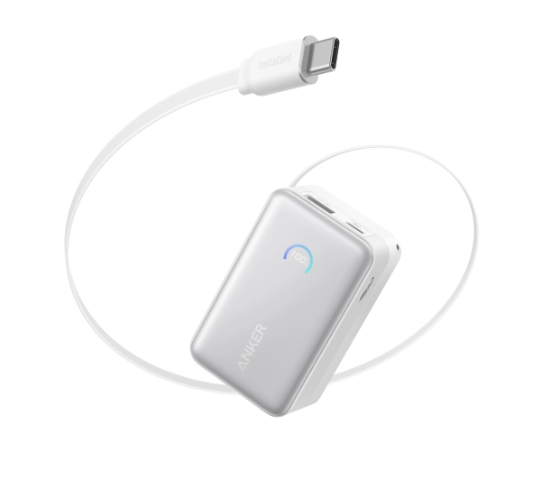 Anker Nano (A1638H21) 10000mAh 45W Kolorowy wyświetlacz, Wbudowany kabel USB-C Biały