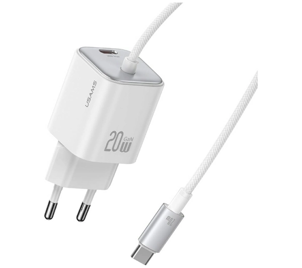 Ładowarka sieciowa USAMS JC Series CC261 20W GaN Mini Fast Charger 2xUSB-C biały