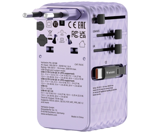 Verbatim 30188 70W 2x kabel USB-C Purple