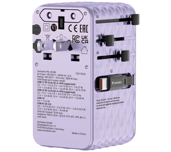 Verbatim 30188 70W 2x kabel USB-C Purple
