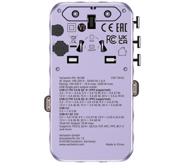 Verbatim 30188 70W 2x kabel USB-C Purple