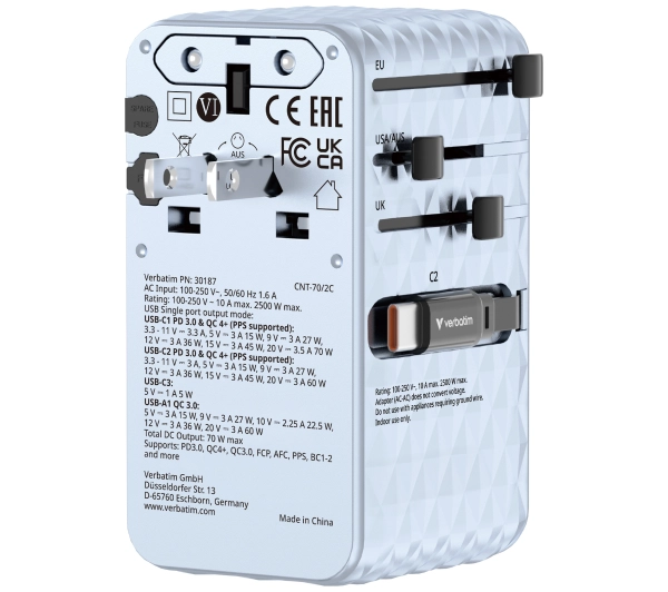 Verbatim 30187 70W 2x kabel USB-C Blue