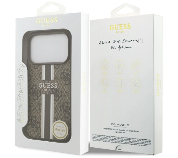 Guess 4G Printed Stripes MagSafe do iPhone 17 Pro Brązowy