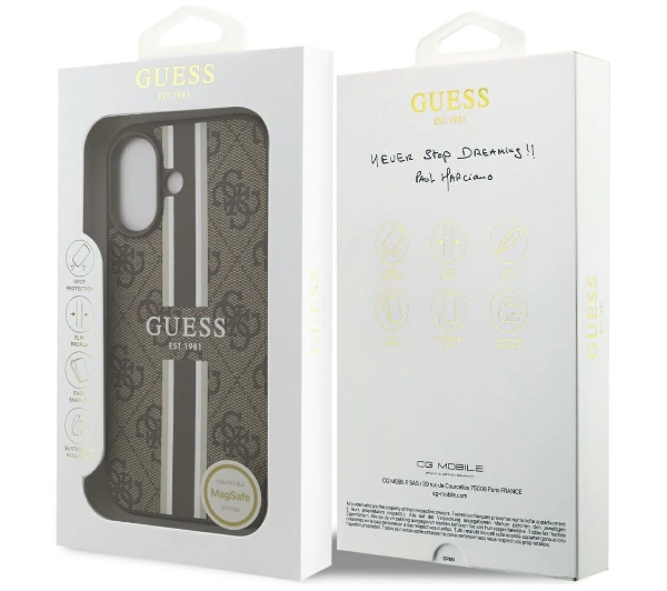 Guess 4G Printed Stripes MagSafe do iPhone 17 Brązowy