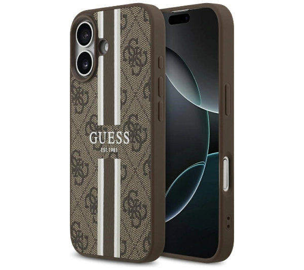 Etui GUESS 4G Printed Stripes MagSafe do Apple iPhone 17 Brązowy