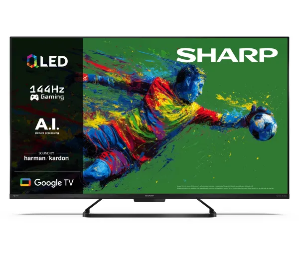 Sharp 43HR8765E 43" QLED 4K 144Hz Google TV Funkcje AI Dolby Vision IQ Dolby Atmos DTS-X HDMI 2.1 DVB-T2