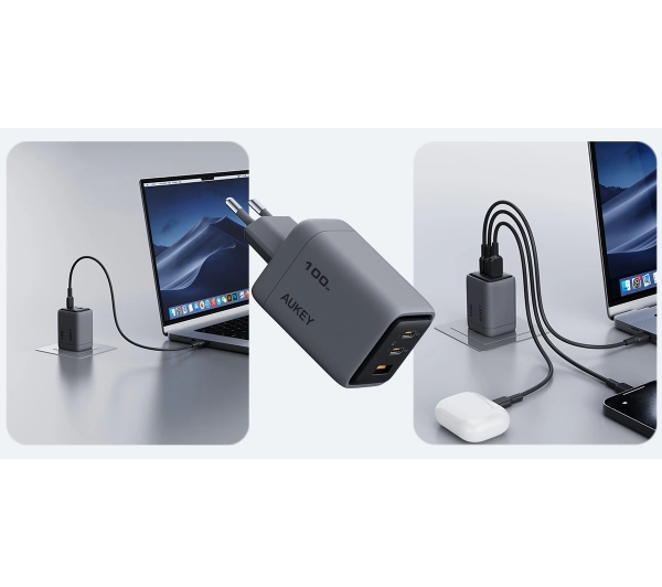 Aukey PA-C5 2xUSB-C 1xUSB 100W Szary