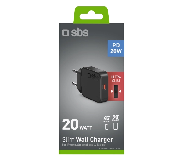 SBS Slim Wall Charger GAN PD 20W USB-C Czarny