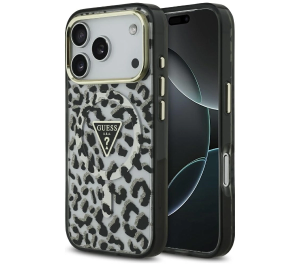 Guess Leopard Glitter MagSafe do iPhone 17 Pro czarny