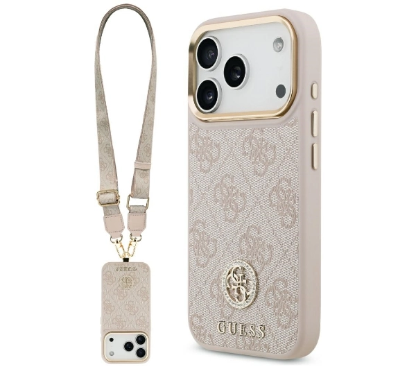 Guess 4G Strass Logo & Big Strap Metal Buttons MagSafe do iPhone 17 Pro różowy