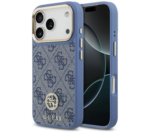 Etui Guess 4G Strass Logo MagSafe do iPhone 17 Pro niebieski