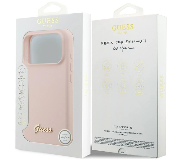 Guess Silicone Script Metal Logo MagSafe do iPhone 17 Pro różowy