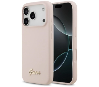 Guess Silicone Script Metal Logo MagSafe do iPhone 17 Pro różowy