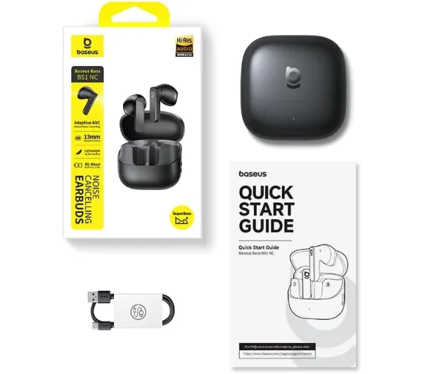 Baseus Bass BS1 NC Douszne Bluetooth 6.0 Czarny - ⚡ BESTSELLERY ⚡