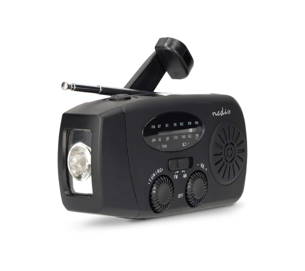 Nedis RDFMCR2000BK Emergency Radio FM Na korbkę Solarne Powerbank Czarny