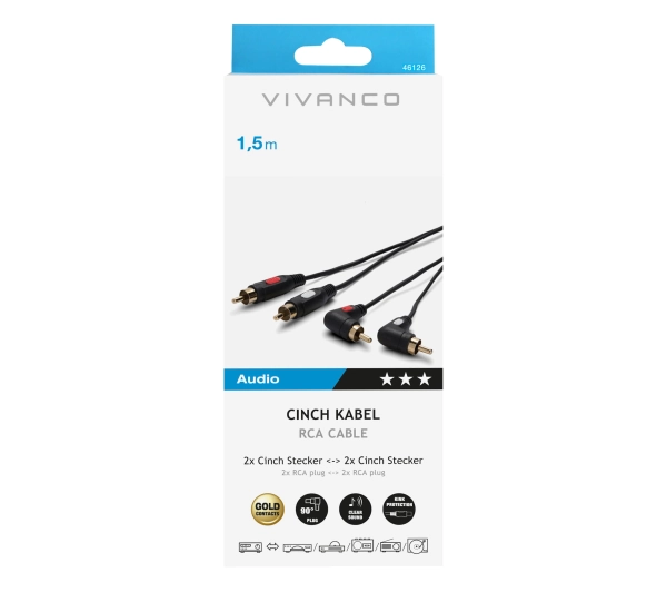 Vivanco 46126 2x RCA Kątowy 1,5m Czarny