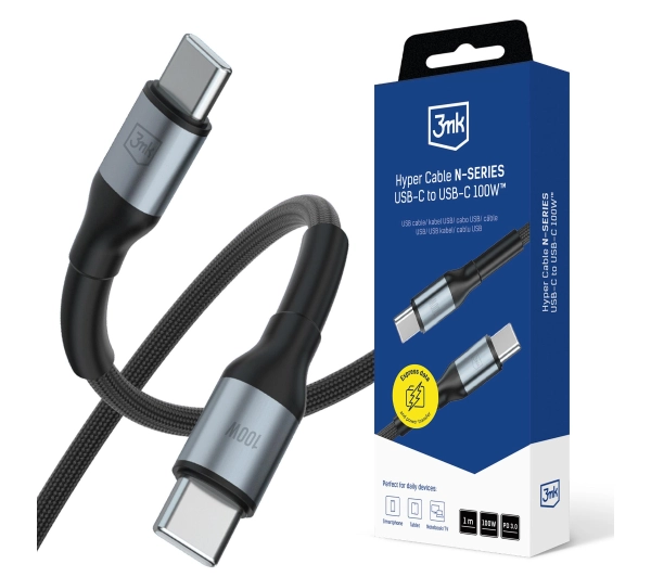 3mk Hyper Cable N-SERIES USB-C do USB-C 1m 20V/5 A 100W Czarny