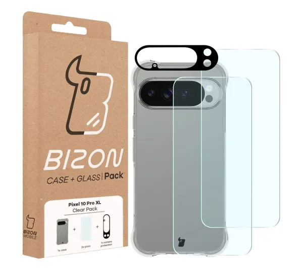 Bizon elastyczne etui Salpa + 2x szkło hartowane + szkło na obiektyw Clear Pack do Google Pixel 10 Pro XL