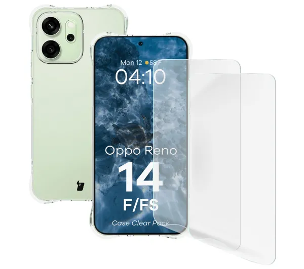 Bizon elastyczne etui Salpa + 2x folia na ekran Clear Pack do OPPO Reno14 F / OPPO Reno14 FS