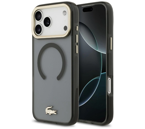 Lacoste Shockproof Transparent Frosted Gold Logo MagSafe do iPhone 17 Pro Max Czarny