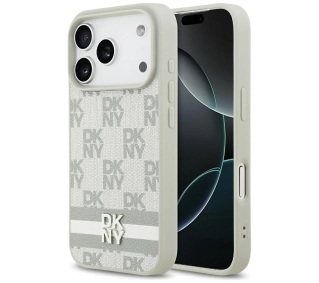 DKNY Checkered with Printed Stripes do iPhone 17 Pro Beżowy