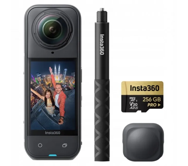 Kamera sferyczna INSTA360 X5 Explorer Bundle z akcesoriami, filmy 360° w rozdzielczości 8K/30 FPS, matryca 1/1.28"