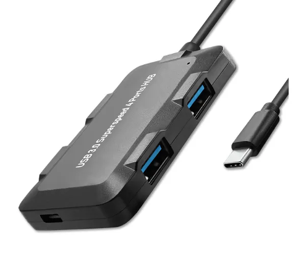 Qoltec 50502 Adapter USB-C 3.1 5w1 4x USB 3.0 micro USB Czarny