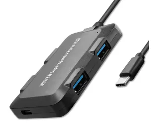 Qoltec 50502 Adapter USB-C 3.1 5w1 4x USB 3.0 micro USB Czarny