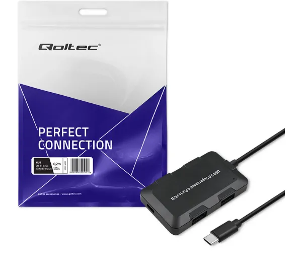 Qoltec 50502 Adapter USB-C 3.1 5w1 4x USB 3.0 micro USB Czarny
