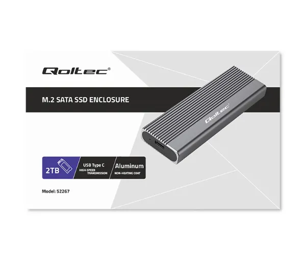 Qoltec 52267 SSD M.2 SATA NGFF USB-C Super speed Szary