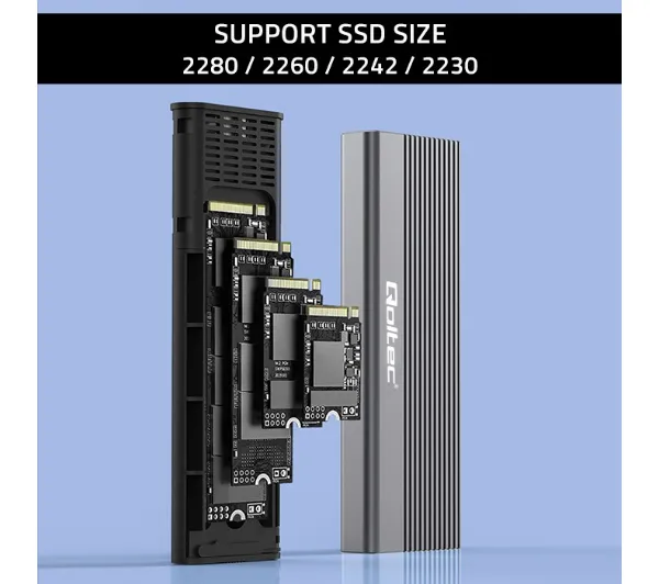Qoltec 52267 SSD M.2 SATA NGFF USB-C Super speed Szary